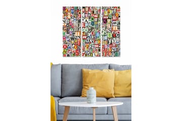 Canvastavla i trä 3-delar 50x70 cm - Färgglad samling av bokstäver och siffror - Röd / Grön / Blå - Inredning - Tavlor & posters - Canvastavla