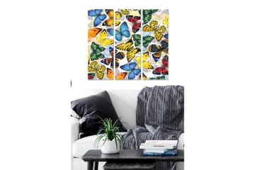 Canvastavla i trä 3-delar 50x70 cm - Färgglad samling av fjärilar - Blå / Gul / Röd - Inredning - Tavlor & posters - Canvastavla