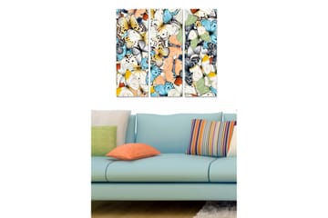 Canvastavla i trä 3-delar 50x70 cm - Färgglad samling av fjärilar - Blå / Vit / Orange - Inredning - Tavlor & posters - Canvastavla