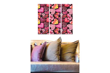 Canvastavla i trä 3-delar 50x70 cm - Färgglad samling av hjärtan och blommor - Rosa / Röd / Lila - Inredning - Tavlor & posters - Canvastavla