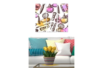 Canvastavla i trä 3-delar 50x70 cm - Färgglad samling av sminkprodukter och verktyg - Rosa / Gul / Lila - Inredning - Tavlor & posters - Canvastavla