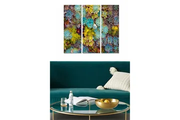 Canvastavla i trä 3-delar 50x70 cm - Färgglad samling av suckulenter och växter - Grön / Blå / Gul - Inredning - Tavlor & posters - Canvastavla