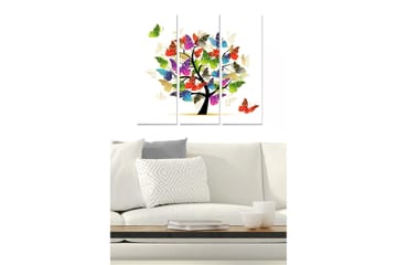 Canvastavla i trä 3-delar 50x70 cm - Färgglad trädkonstruktion med fjärilar som sväva runt - Grön / Röd / Blå - Inredning - Tavlor & posters - Canvastavla