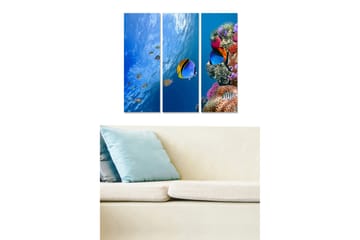 Canvastavla i trä 3-delar 50x70 cm - Färgglad undervattensscen med korallrev och tropiska fiskar - Blå / Orange / Lila - Inredning - Tavlor & posters - Canvastavla