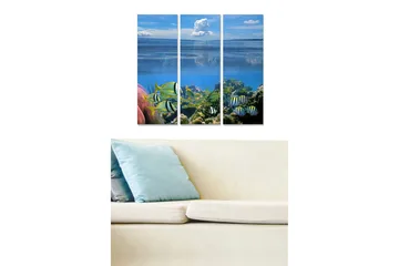 Canvastavla i trä 3-delar 50x70 cm - Färgglad undervattensscen med tropiska fiskar och koraller - Blå / Grön / Rosa - Inredning - Tavlor & posters - Canvastavla