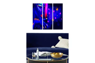Canvastavla i trä 3-delar 50x70 cm - Färgglad porträtt av en kvinna med neonfärgad sminkning - Mörkblå / Rosa / Gul - Inredning - Tavlor & posters - Canvastavla