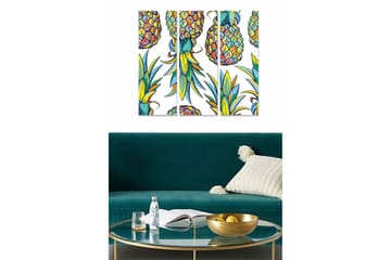 Canvastavla i trä 3-delar 50x70 cm - Färgglada ananaser med tropiska detaljer - Grön / Gul / Lila - Inredning - Tavlor & posters - Canvastavla