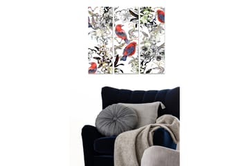 Canvastavla i trä 3-delar 50x70 cm - Färgglada fåglar bland blommor och växtlighet - Röd / Grön / Svart - Inredning - Tavlor & posters - Canvastavla