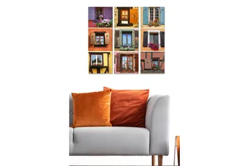 Canvastavla i trä 3-delar 50x70 cm - Färgglada fönster med blommor i olika stil och design - Lila / Orange / Grön - Inredning - Tavlor & posters - Canvastavla