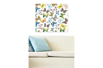 Canvastavla i trä 3-delar 50x70 cm - Färgglada fjärilar i olika mönster och former - Grön / Blå / Gul - Inredning - Tavlor & posters - Canvastavla
