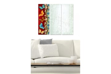 Canvastavla i trä 3-delar 50x70 cm - Färgglada fjärilar på en röd bakgrund - Röd / Blå / Orange - Inredning - Tavlor & posters - Canvastavla