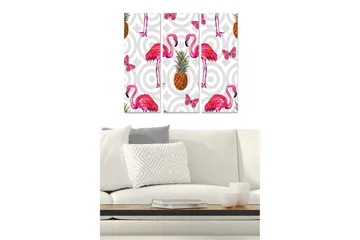 Canvastavla i trä 3-delar 50x70 cm - Färgglada flamingos med ananas och fjärilar - Rosa / Grön / Gul - Inredning - Tavlor & posters - Canvastavla
