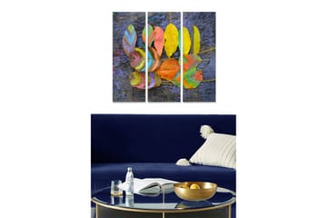 Canvastavla i trä 3-delar 50x70 cm - Färgglada löv på en mörk bakgrund - Gul / Orange / Grön - Inredning - Tavlor & posters - Canvastavla