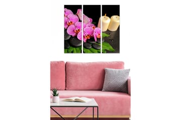 Canvastavla i trä 3-delar 50x70 cm - Färgglada orkidéer med stenar och ljus - Lila / Svart / Grön - Inredning - Tavlor & posters - Canvastavla