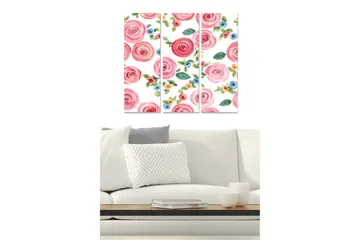 Canvastavla i trä 3-delar 50x70 cm - Färgglada rosor i akvarellstil - Rosa / Grön / Blå - Inredning - Tavlor & posters - Canvastavla