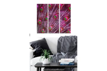 Canvastavla i trä 3-delar 50x70 cm - Färgglada påfågelfjädrar med iriserande ögonmönster - Rosa / Grön / Blå - Inredning - Tavlor & posters - Canvastavla