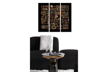 Canvastavla i trä 3-delar 50x70 cm - Färgrik abstrakt komposition med geometriska mönster och symboler - Röd / Gul / Blå - Inredning - Tavlor & posters - Canvastavla