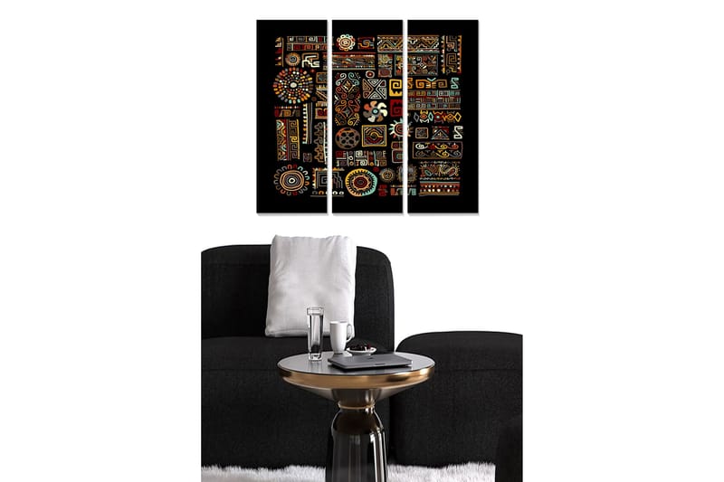 Canvastavla i trä 3-delar 50x70 cm - Färgrik abstrakt komposition med geometriska mönster och symboler - Röd / Gul / Blå - Inredning - Tavlor & posters - Canvastavla