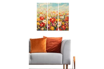 Canvastavla i trä 3-delar 50x70 cm - Färgrik blomsteräng med varierande blommor - Röd / Gul / Lila - Inredning - Tavlor & posters - Canvastavla