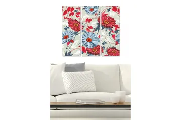 Canvastavla i trä 3-delar 50x70 cm - Färgrik blomsterkomposition med röda och blå blommor - Röd / Blå / Grön - Inredning - Tavlor & posters - Canvastavla