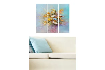 Canvastavla i trä 3-delar 50x70 cm - Färgrik bukett av blommor i abstrakt stil - Gult / Blått / Turkost - Inredning - Tavlor & posters - Canvastavla