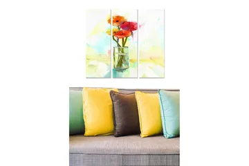 Canvastavla i trä 3-delar 50x70 cm - Färgrik bukett av blommor i en glasvas - Röd / Orange / Grön - Inredning - Tavlor & posters - Canvastavla