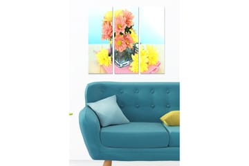 Canvastavla i trä 3-delar 50x70 cm - Färgrik bukett av blommor i en glasvas - Rosa / Gul / Grön - Inredning - Tavlor & posters - Canvastavla