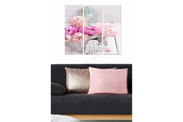 Canvastavla i trä 3-delar 50x70 cm - Färgrik bukett av blommor i en korg - Rosa / Ljusrosa / Grå - Inredning - Tavlor & posters - Canvastavla
