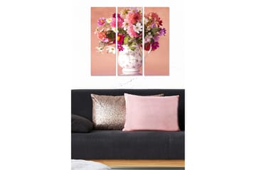Canvastavla i trä 3-delar 50x70 cm - Färgrik bukett av blommor i en vacker vas - Rosa / Grön / Vit - Inredning - Tavlor & posters - Canvastavla