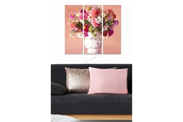 Canvastavla i trä 3-delar 50x70 cm - Färgrik bukett av blommor i en vacker vas - Rosa / Grön / Vit - Inredning - Tavlor & posters - Canvastavla