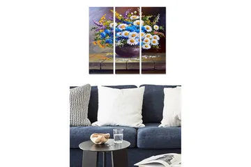 Canvastavla i trä 3-delar 50x70 cm - Färgrik bukett av blommor i en vas - Blå / Vit / Grön - Inredning - Tavlor & posters - Canvastavla