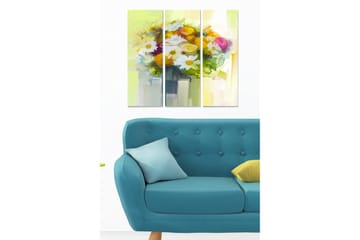 Canvastavla i trä 3-delar 50x70 cm - Färgrik bukett av blommor i en vas - Gult / Grönt / Vitt - Inredning - Tavlor & posters - Canvastavla