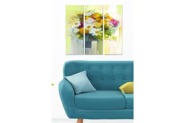Canvastavla i trä 3-delar 50x70 cm - Färgrik bukett av blommor i en vas - Gult / Grönt / Vitt - Inredning - Tavlor & posters - Canvastavla