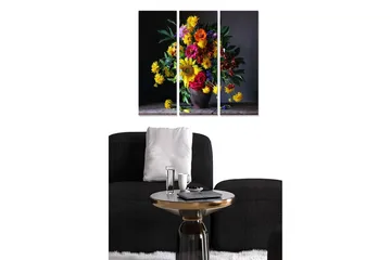 Canvastavla i trä 3-delar 50x70 cm - Färgrik bukett av blommor i en vas - Gult / Rött / Grönt - Inredning - Tavlor & posters - Canvastavla
