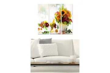 Canvastavla i trä 3-delar 50x70 cm - Färgrik bukett av blommor i en vas - Gult / Rött / Grönt - Inredning - Tavlor & posters - Canvastavla