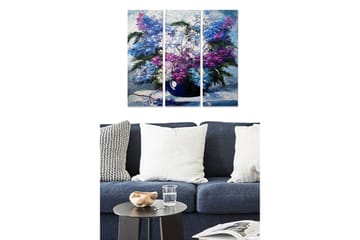 Canvastavla i trä 3-delar 50x70 cm - Färgrik bukett av blommor i en vas - Lila / Blå / Grön - Inredning - Tavlor & posters - Canvastavla