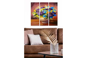 Canvastavla i trä 3-delar 50x70 cm - Färgrik bukett av blommor i en vas - Lila / Blå / Gul - Inredning - Tavlor & posters - Canvastavla