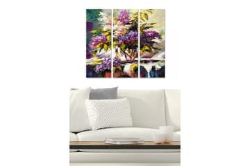 Canvastavla i trä 3-delar 50x70 cm - Färgrik bukett av blommor i en vas - Lila / Grön / Vit - Inredning - Tavlor & posters - Canvastavla