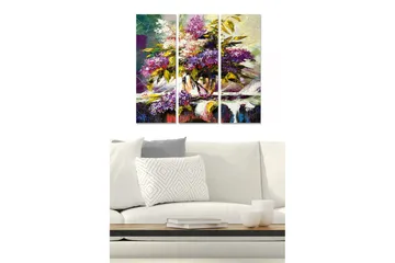 Canvastavla i trä 3-delar 50x70 cm - Färgrik bukett av blommor i en vas - Lila / Grön / Vit - Inredning - Tavlor & posters - Canvastavla