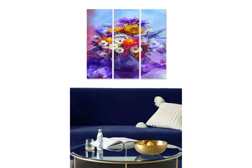 Canvastavla i trä 3-delar 50x70 cm - Färgrik bukett av blommor i en vas - Lila / Gult / Vitt - Inredning - Tavlor & posters - Canvastavla