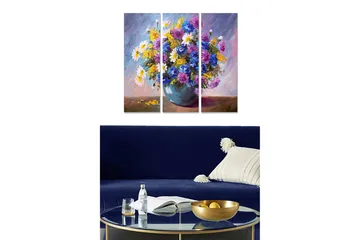 Canvastavla i trä 3-delar 50x70 cm - Färgrik bukett av blommor i en vas - Lila / Gult / Vitt - Inredning - Tavlor & posters - Canvastavla
