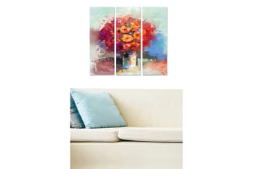 Canvastavla i trä 3-delar 50x70 cm - Färgrik bukett av blommor i en vas - Orange / Lila / Grön - Inredning - Tavlor & posters - Canvastavla