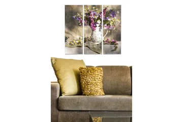 Canvastavla i trä 3-delar 50x70 cm - Färgrik bukett av blommor i en vit kanna - Lila / Vit / Grön - Inredning - Tavlor & posters - Canvastavla