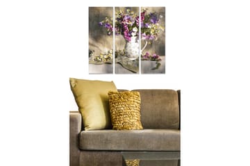 Canvastavla i trä 3-delar 50x70 cm - Färgrik bukett av blommor i en vit kanna - Lila / Vit / Grön - Inredning - Tavlor & posters - Canvastavla