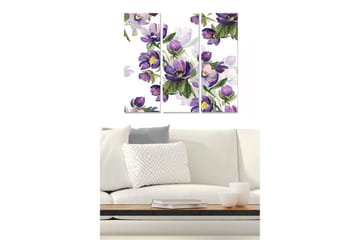Canvastavla i trä 3-delar 50x70 cm - Färgrik bukett av blommor i lila och grönt - Lila / Grön - Inredning - Tavlor & posters - Canvastavla