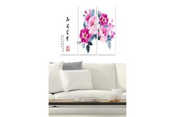 Canvastavla i trä 3-delar 50x70 cm - Färgrik bukett av blommor i rosa och lila nyanser - Rosa / Lila / Grå - Inredning - Tavlor & posters - Canvastavla