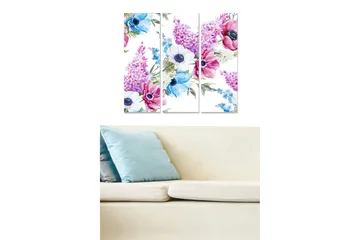 Canvastavla i trä 3-delar 50x70 cm - Färgrik bukett av blommor i pastelltoner - Lila / Blå / Rosa - Inredning - Tavlor & posters - Canvastavla