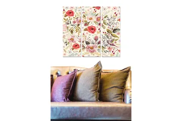 Canvastavla i trä 3-delar 50x70 cm - Färgrik bukett av blommor med olika växtmotiv - Röd / Grön / Rosa - Inredning - Tavlor & posters - Canvastavla