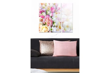 Canvastavla i trä 3-delar 50x70 cm - Färgrik bukett av blommor - Rosa / Gul / Vit - Inredning - Tavlor & posters - Canvastavla