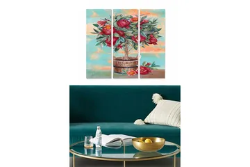 Canvastavla i trä 3-delar 50x70 cm - Färgrik bukett av granatäpplen i en korg - Röd / Grön / Blå - Inredning - Tavlor & posters - Canvastavla